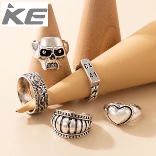 Jewelry Frigid Punk Skull Love Peach Heart Ring 1314 Ring 5 Piece Set for girls for women low