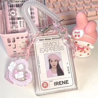 Kawaii พวงกุญแจอะคริลิคใส รูปหัวใจ สีชมพู 3 นิ้ว สําหรับใส่โฟโต้การ์ด เครื่องเขียน