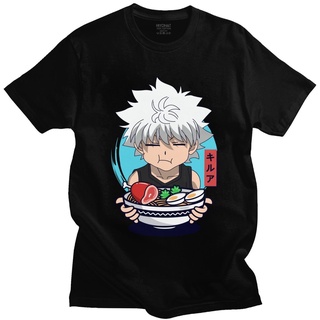 T-shirt  เสื้อยืดคอกลม แขนสั้น ผ้าฝ้าย พิมพ์ลายอนิเมะ Killua Zoldyck Eats Ramen Favorite Food Noodles สําหรับผู้ชายS-5XL