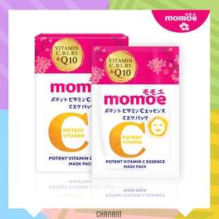 (แผ่นมาส์ก/ขาวใส/เนียนนุ่ม/ลดสิว💓)Momoe Potent Vitamon C Essence Mask Pack โมโมเอะ โทแทนท์ วิตามินซี เอสเซนส์ มาส์ก แพค