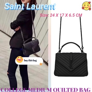 แซงต์โลร็องต์ Saint Laurent COLLEGE กระเป๋าหนังบุนวมขนาดกลาง/กระเป๋าสะพายข้าง/สายสะพายโซ่ถอดออกได้