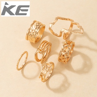 Alloy hollow ring five-piece set Geometric irregular number ring set for girls for women low