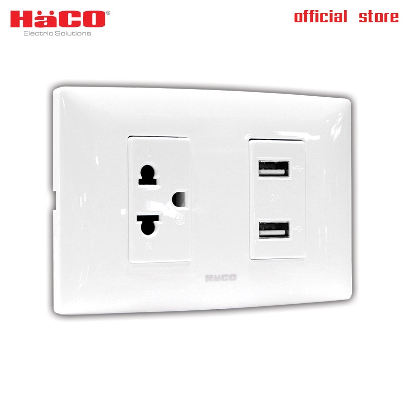 HACO เต้ารับฝัง USB 2 ช่อง + เต้ารับเดี่ยว 3 ขา 1 ช่อง รุ่น AP-E1USB ...