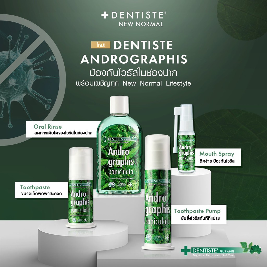 ของแท้ส่งไว-dentiste-ยาสีฟัน-สูตรฟ้าทะลายโจร-ต้านไวรัส-แบคทีเรีย-andrographis-paniculata-toothpaste-pump-100-กรัม