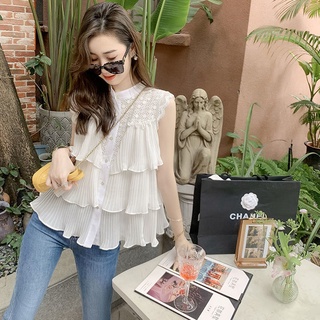 [Follow Store Instantly Reduce 30] เสื้อแขนกุด คอกลม แต่งลูกไม้ ฉลุลาย แฟชั่นฤดูร้อน สําหรับผู้หญิง 2022