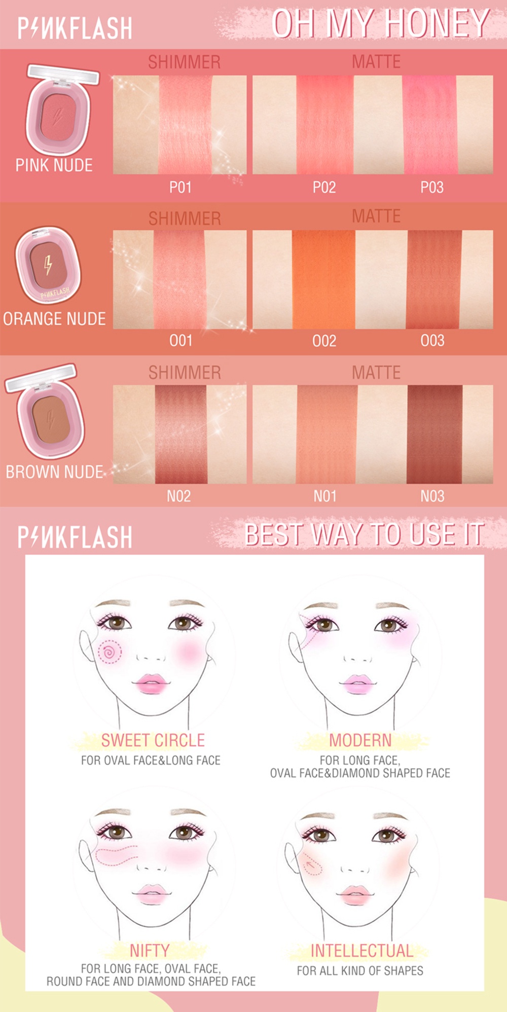 ภาพที่ให้รายละเอียดเกี่ยวกับ Pinkflash Ohmyhoney บลัชออน ปัดแก้ม สีธรรมชาติ ติดทนนาน