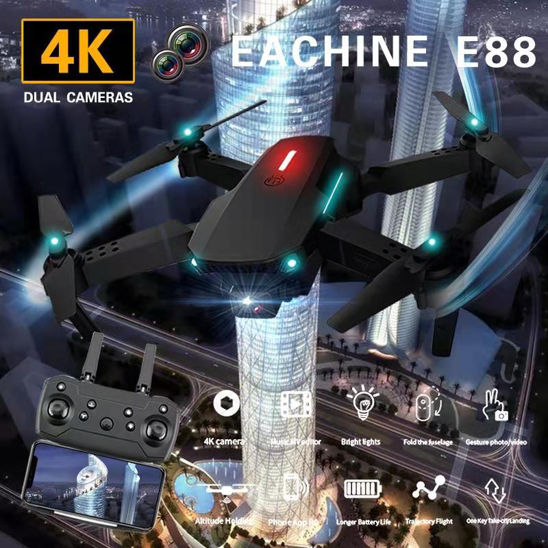 ราคาและรีวิวพร้อมส่ง โดรนบังคับวิทยุ  Drone E88 Double camera ถ่ายภาพ บินนิ่ง ถ่ายวีดีโอชัด