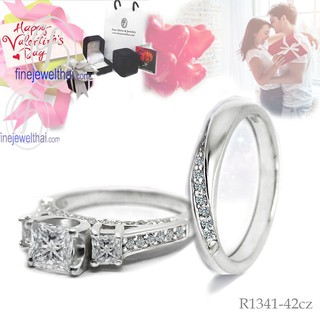 Finejewelthai-แหวนคู่-แหวนเพชรCZ-แหวนเงินแท้-Couple-Diamond CZ-Silver-Ring - Valentine Gift94