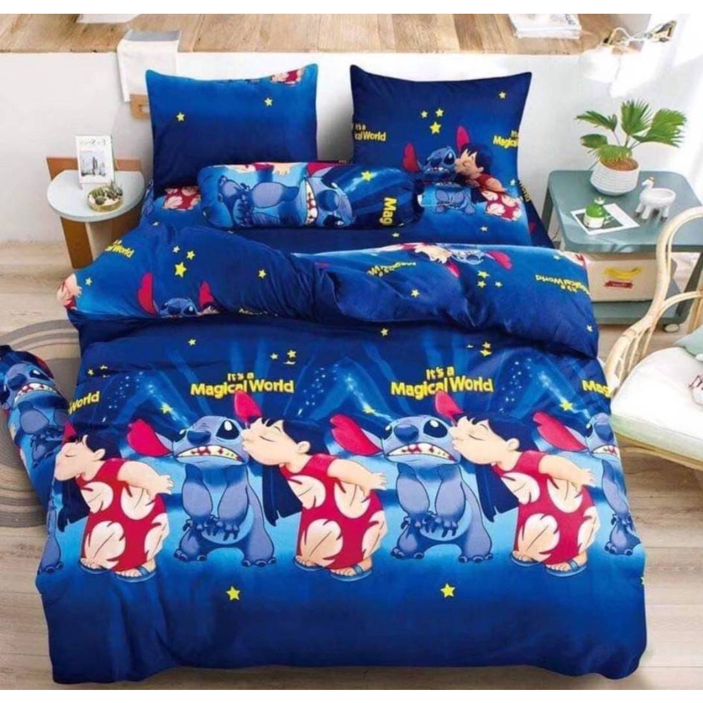 ชุดเครื่องนอน-ชุดผ้าปูที่นอน-ปลอกหมอน-ปลอกข้าง-ครบเชต6ชิ้น-ลายสติช-stitch