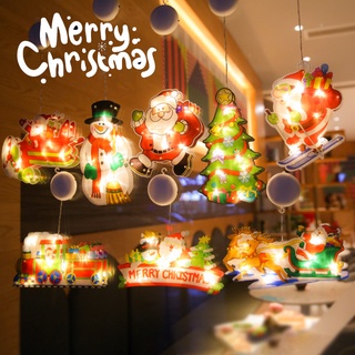 COD🎄แสงสว่าง ตกแต่งคริสต์มาส จี้ ไฟ LED ติดกระจกหน้าต่าง ตัวดูด โคมเล็ก🎁ซานตาคลอส ต้นคริสต์มาส