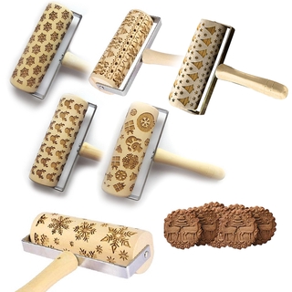 Christmas Embossed Rolling Pin Environmentally Friendly Wooden Kitchen Tool Printing Snowflake Cakes