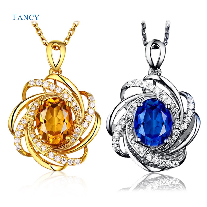 fancy-สร้อยคอเงินแท้-925-จี้ดอกไม้-ประดับเพชร-ไพลิน-18k-สําหรับงานแต่งงาน