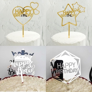 Happy Birthday Cake Topper Gold Acrylic Party Supplies Cake Decorations