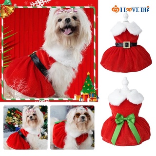 ชุดกระโปรง ผ้ากํามะหยี่ ประดับโบว์ สีแดง ให้ความอบอุ่น เหมาะกับเทศกาลคริสต์มาส สําหรับสัตว์เลี้ยง สุนัข แมว