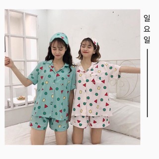 🍂พร้อมส่ง ChinChan pajamas  ชุดนอนลายชินจัง+ผ้าปิดตา