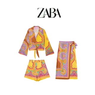 Zara ชุดเสื้อเบลาส์ แขนยาว คอปก ทรงหลวม พิมพ์ลาย กางเกง สไตล์ใหม่ สําหรับผู้หญิง7618023 300