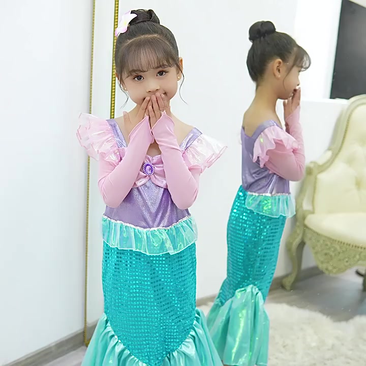 ชุดเดรสเจ้าหญิงนางเงือก-แอเรียล-สําหรับเด็กผู้หญิง-ใส่ไปงานปาร์ตี้วันเกิด