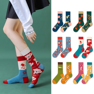 สินค้า KAFU D234ถุงเท้าแฟชั่นสร้างสรรค์การ์ตูนสัตว์ไม่สมมาตรถุงเท้าผ้าฝ้าย