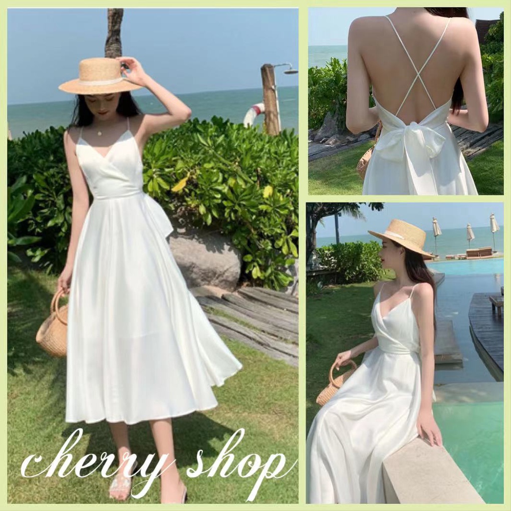 cherryshop-พร้อมส่ง-เดรส-เดรสเกาะอกเที่ยวทะเล-เที่ยวทะเล-เดรสเกาะอก-สีขาว-เดรสออกงาน-ตัวเมีย