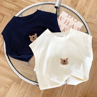 [Babycat] พร้อมส่ง ขายดี เสื้อยืดแขนกุด ผ้าฝ้าย 100% ลายการ์ตูนหมีน่ารัก สไตล์เกาหลี ญี่ปุ่น สําหรับเด็กผู้ชาย เด็กผู้หญิง