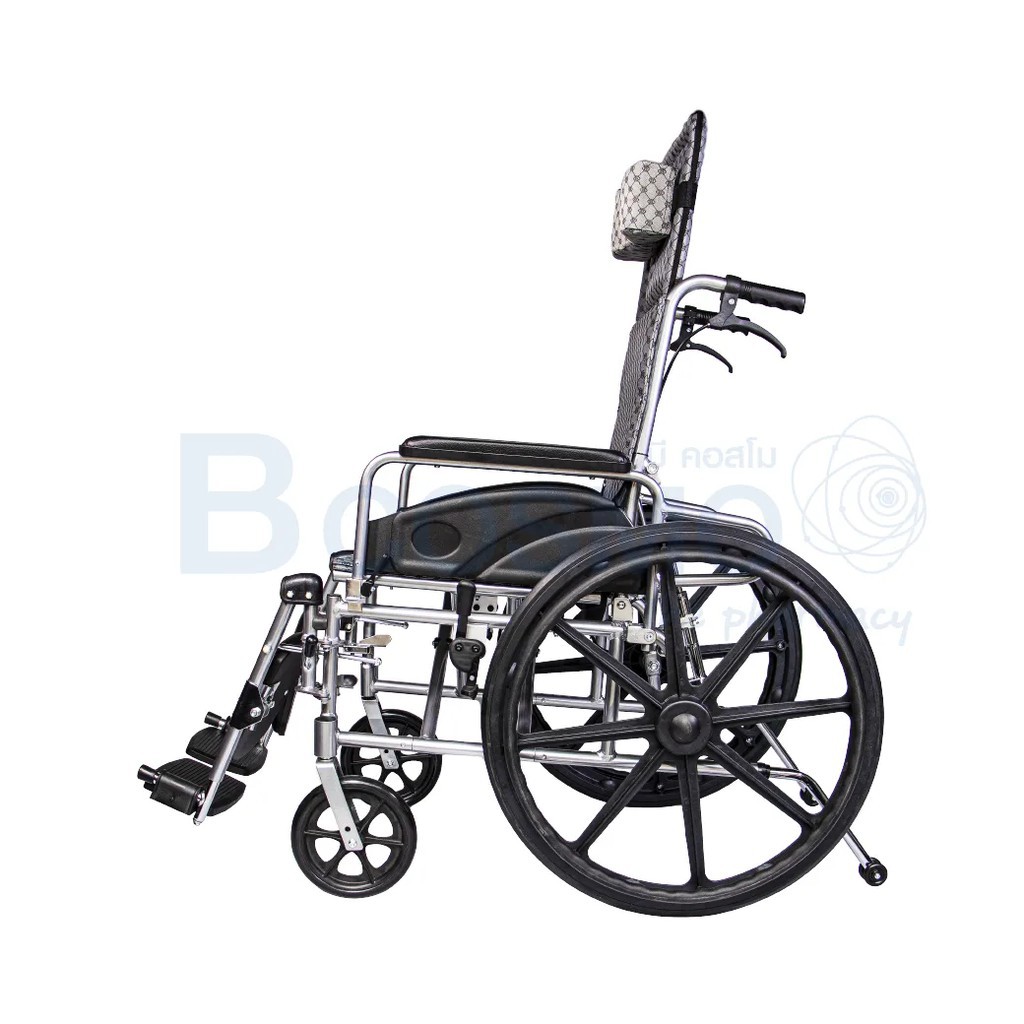 รถเข็นปรับนอน-รถเข็นอัลลอยด์ปรับนอน-เบาะผ้าเทา-y955-wheelchair-ปรับเอนนอนได้-180-องศา