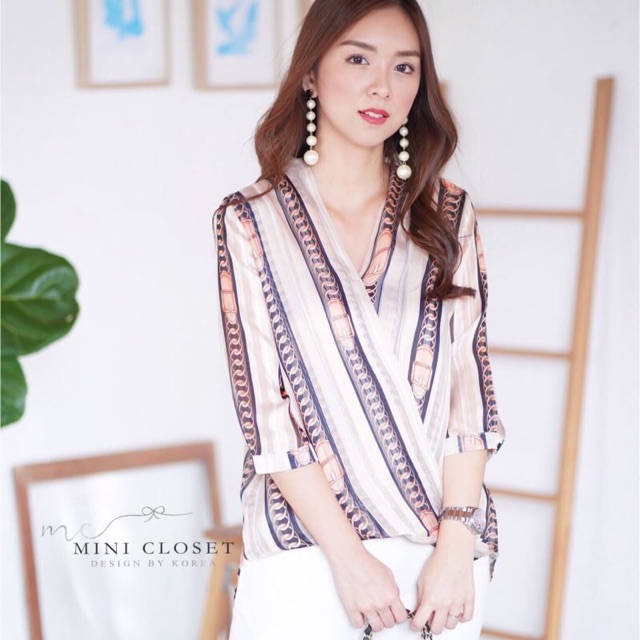 เสื้อลายทางโซ่วินเทจ-ผ้าชีฟองวิ้ง-ยอกเลยเนื้อผ้านิ่มมาก
