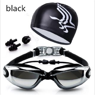 สินค้า แว่นตาว่ายน้ำสายตาสั้นกันน้ำและป้องกันหมอกสำหรับผู้ชายและผู้หญิงแว่นตาว่ายน้ำผู้ใหญ่พร้อมหมวกว่ายน้ำ