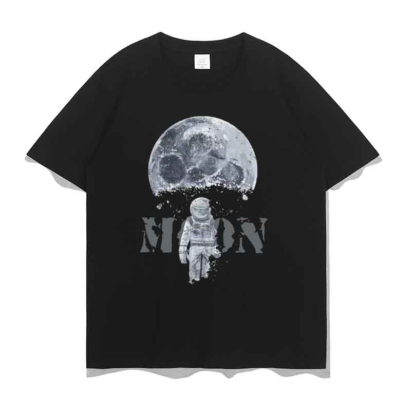 เสื้อยืดลําลอง-พิมพ์ลายนักบินอวกาศ-ดวงจันทร์-แฟชั่นสําหรับสตรี