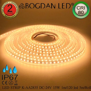 LED STRIP K-AA2835-120-2700K DC-24V 15W/1M IP67 ยี่ห้อBOGDAN LED แอลอีดีไฟเส้นสำหรับตกแต่ง 600LED/5M 75W/5M Grade A