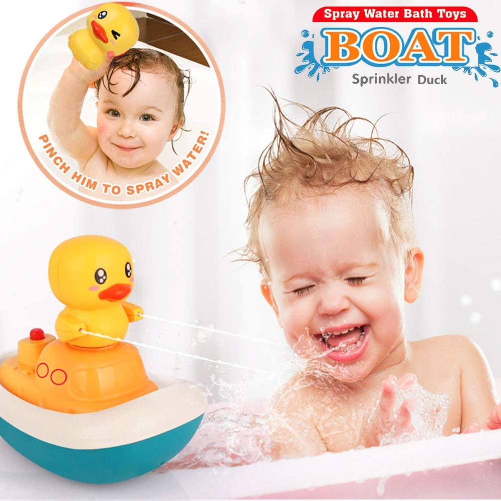 ของเล่นเด็กเล็ก-ตุ๊กตาเป็ดเหลืองอาบน้ำ-ฝักบัวอาบน้ำลูกเป็ดไฟฟ้า-เรือโจรสลัด-ของเล่นอาบน้ำ