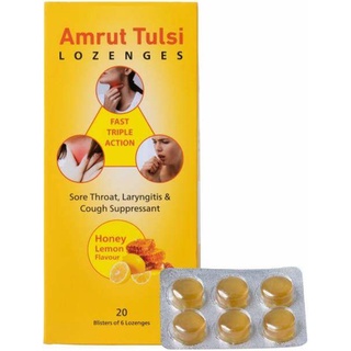 Amrut Tulasi Honey &amp; Lemon  ลูกอมน้ำผึ้งมะนาว 1 แถบ 6 ลูกอม