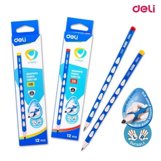 ดินสอ Deli C007 Graphite Pencil ดินสอไม้ 2B และ HB ทรงสามเหลี่ยม (12 แท่ง/1กล่อง) เครื่องเขียน อุปกรณ์การเรียน