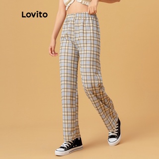 Lovito กางเกงขายาวลำลอง ทรงตรง ลายสก๊อต เอวยางยืด L00270 (สีเขียวอ่อน / สีเขียว / สีเหลือง / สีฟ้า / สีกาแฟ)