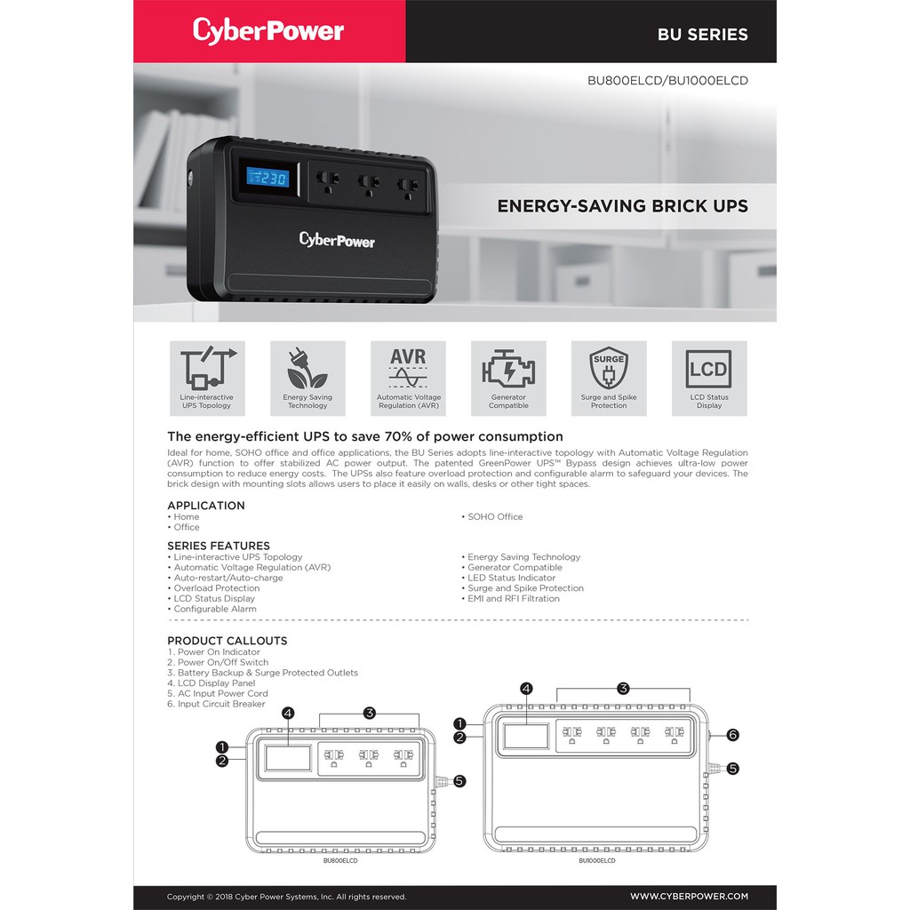 cyberpower-ups-เครื่องสำรองไฟ-bu1000elcd-1000va-630w