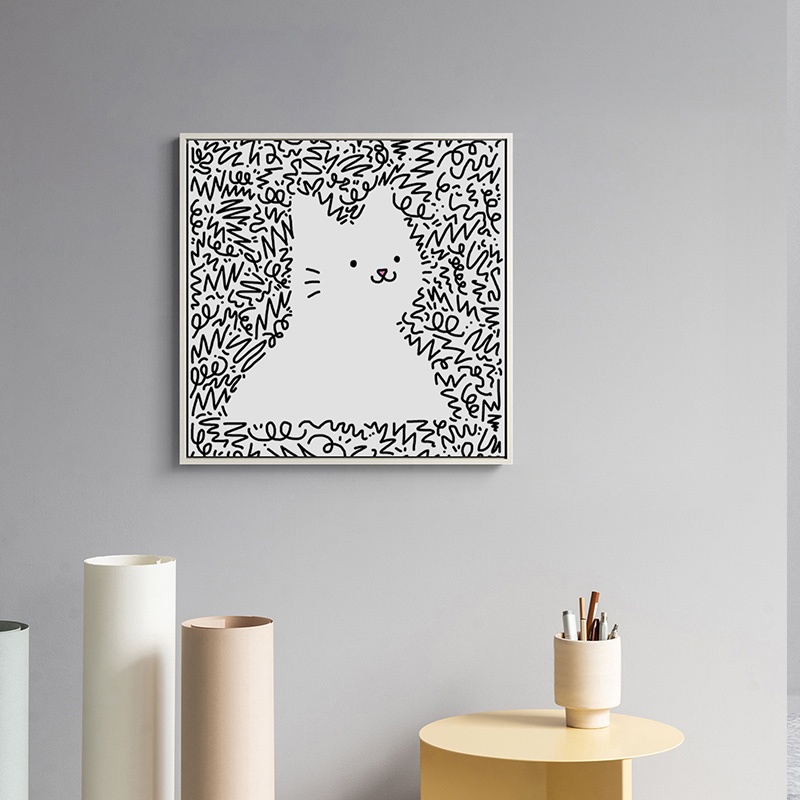 โปสเตอร์ภาพวาดผ้าใบ-รูปการ์ตูนแมว-สไตล์นอร์ดิกโมเดิร์น-มีสีดํา-และสีขาว-สําหรับตกแต่งบ้าน-ห้องนอน