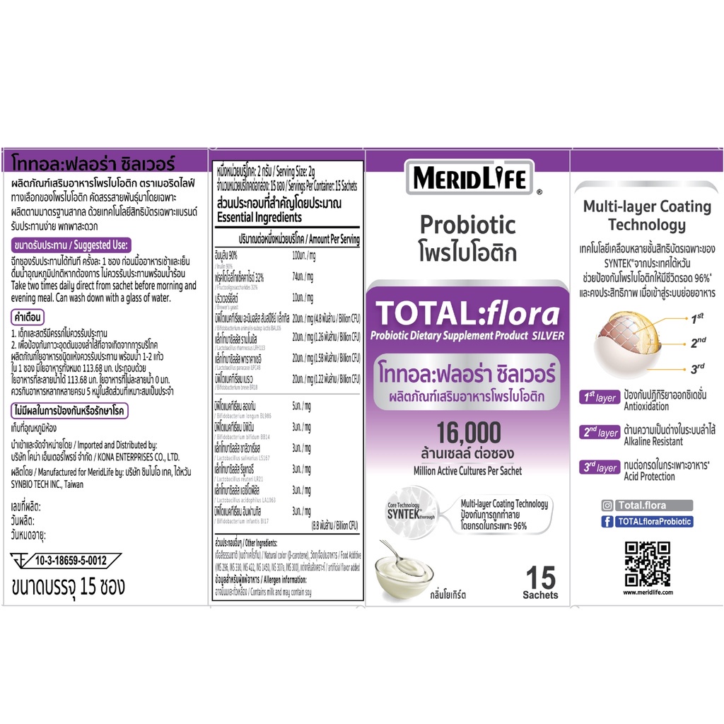 ภาพสินค้าเซต 4 กล่อง TOTAL:flora Probiotic by MeridLife โททอล:ฟลอร่าโพรไบโอติก ปรับสมดุลลำไส้ การขับถ่าย ท้องผูก จากร้าน uni.president บน Shopee ภาพที่ 8