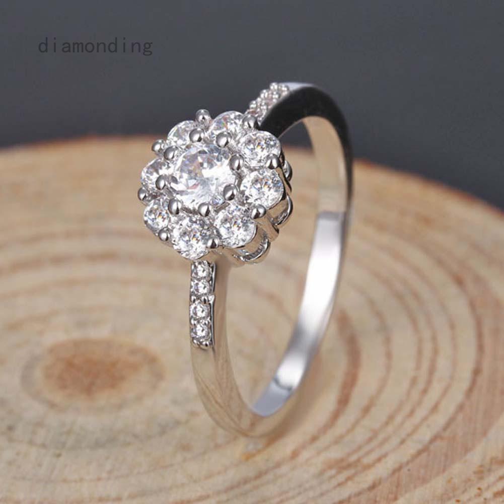 diamonding แหวนแต่งงานชุบเงินประดับเพทายสีขาวทอง