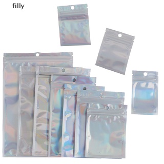 [FILLY] 10pcs Aluminum Foil Packaging Zip Lock Bag Clear Laser Jewelry Bag Seal Pouch DFG