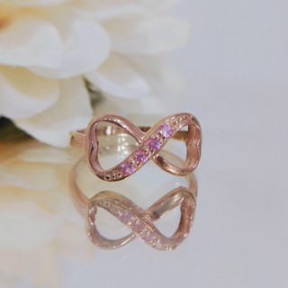 เเหวนพลอยเเท้พิ้งค์เเซป  Pink Sapp 0.30ct ตัวเรือนเงินเเท้ชุบโรสโกลด์  SiZe 57  มีใบรับประกัน