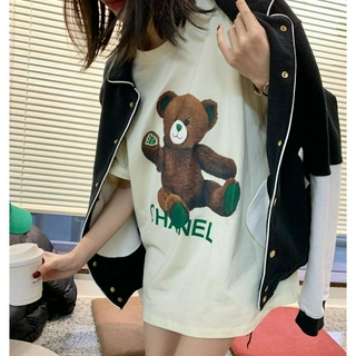 ใหม่ Chane.l เสื้อยืดแขนสั้น เทรนด์แฟชั่น