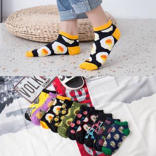Novlty Cartoon Fruit Printed Ankle Socks Women Cotton Cute Bird Boat Socks Shallow Mouth Low Cut Socks Slipper Socks Non Slip