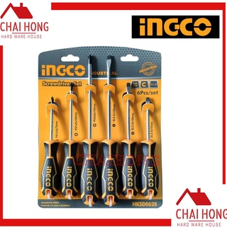 INGCO ชุดไขควง HKSD0628 ( 6pcs screwdriver set )  ไขควงชุด ปากแบน ปากแฉก 6 อัน ชุดไขควงingco ไขควง ชุดไขควง