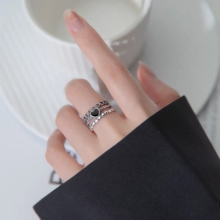 สินค้า แหวนนิ้วชี้ แบบเปิดกว้าง สวยหรู สีดํา สไตล์เกาหลี เรโทร สําหรับผู้หญิง