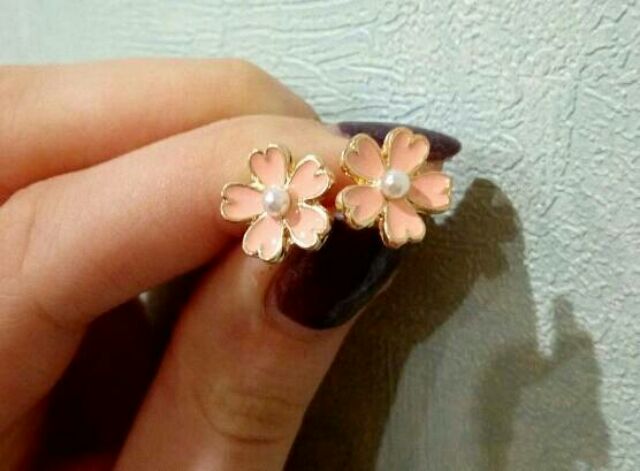 ต่างหูหนีบซากุระ-เจาะดอกซากุระ-pink-sakura-earring-มาครบ3แบบล