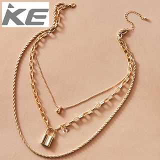 Geometric Alloy Door Lock Letter Pendant Three Necklace Ladies Chain Sweater Chain for girls