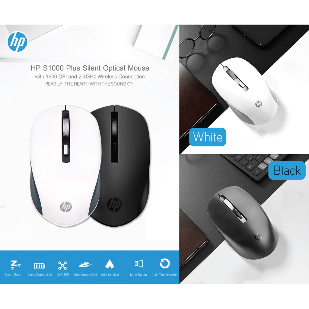 ภาพหน้าปกสินค้าพร้อมส่ง  เมาส์ไร้สาย ไร้เสียงคลิก HP S1000 Silent Mouse USB Wireless Mouse 1600DPI USB จากร้าน yuuta2016 บน Shopee