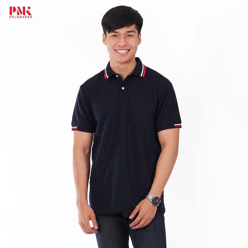 ภาพหน้าปกสินค้าเสื้อโปโล สีกรมท่า ขลิบแดง-ขาว PK093 - PMK Polomaker จากร้าน pmkpolomaker บน Shopee