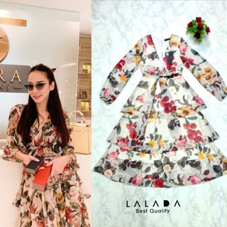 LALADA(ลลดา)🕶 : Dress ผ้าชีฟองพิมพ์​ลายดอกไม้พริ้วๆ