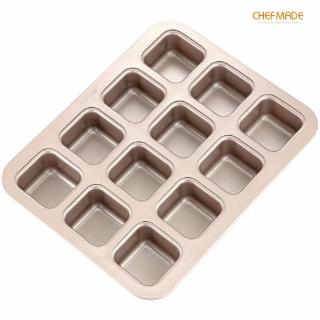 CHEFMADE Brownie Cake Pan, 12-Cavity Non-Stick Square Muffin Pan Blondie Bakeware, FDA Approved for Oven Baking WK9149