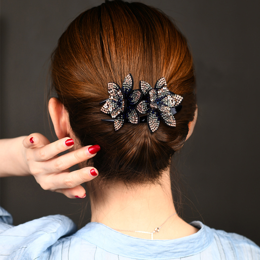 new-fashion-double-flower-hair-clips-grips-pins-slide-crystal-hair-claw-hair-accessories-female